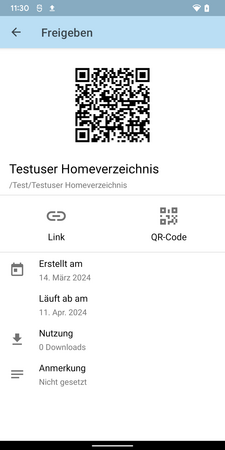 QR-Code/Link Freigabe ber Android Client
